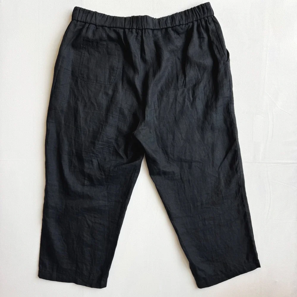 Quince Black 100% European Linen Pants 2X Elastic Waist breathable lightweight